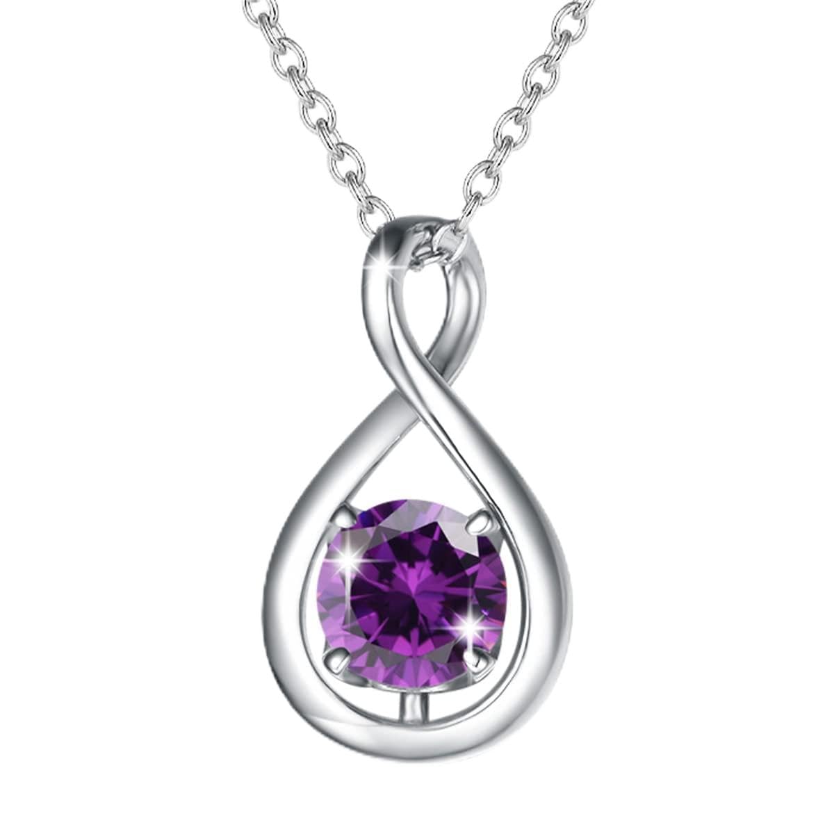 FANCIME Amethyst Necklace February Birthstone Necklace for Women Sterling Silver Infinity Pendant Purple Fine Jewelry Birthday Mothers Day Gifts for Women Wife Her