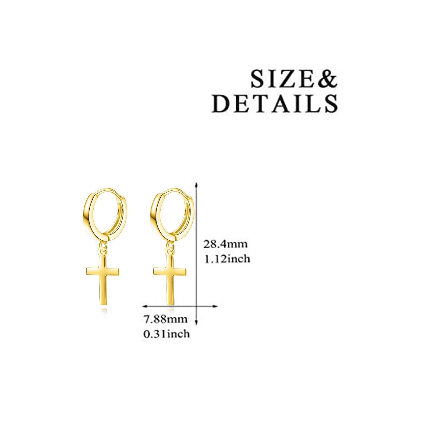 18K Gold Plated Hanging Cross Hoop Earrings for Men Women Sterling Silver Cross Dangle Earrings Religious Jewelry Gifts