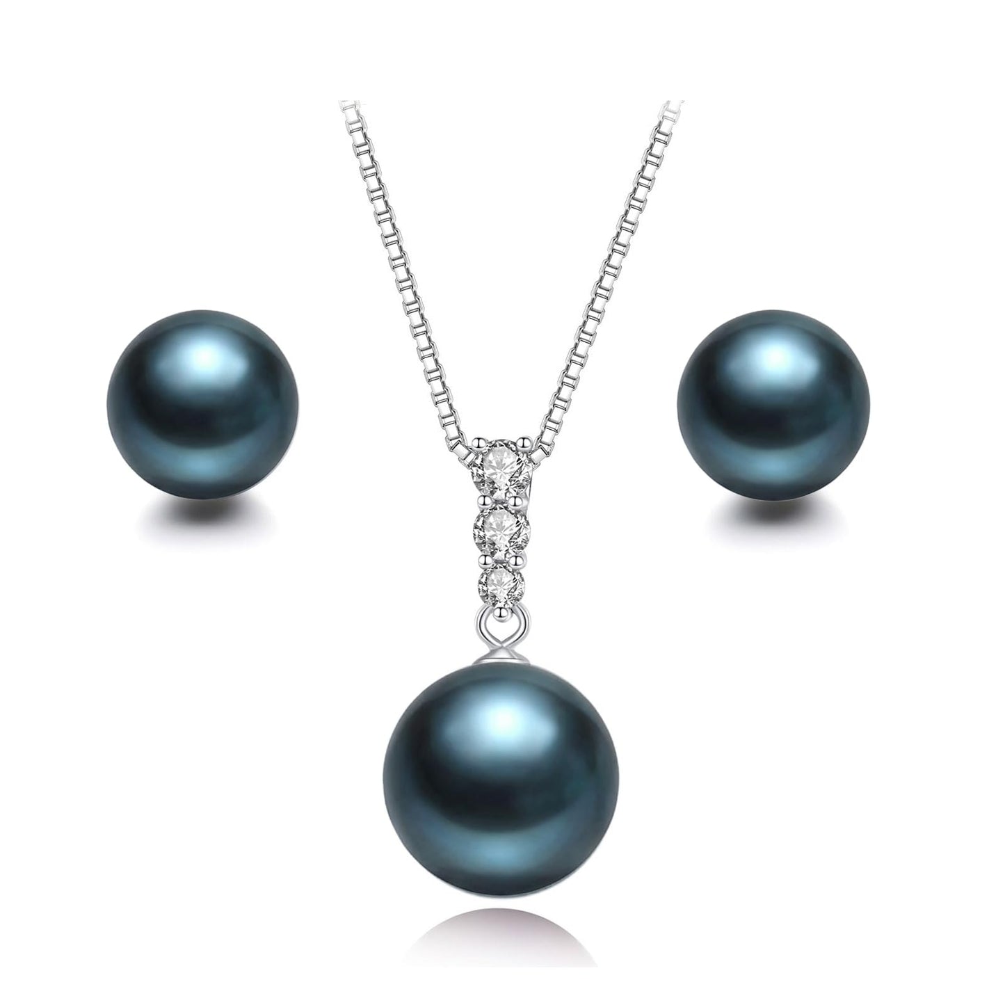 YAMI Black Tahitian Pearl Necklace and Earrings Set, Saltwater Cultured Pearl, 925 Sterling Silver Necklace, Elegant and Luxurious Jewelry Gift for Women for Anniversaries, Birthdays, and Mother's Day