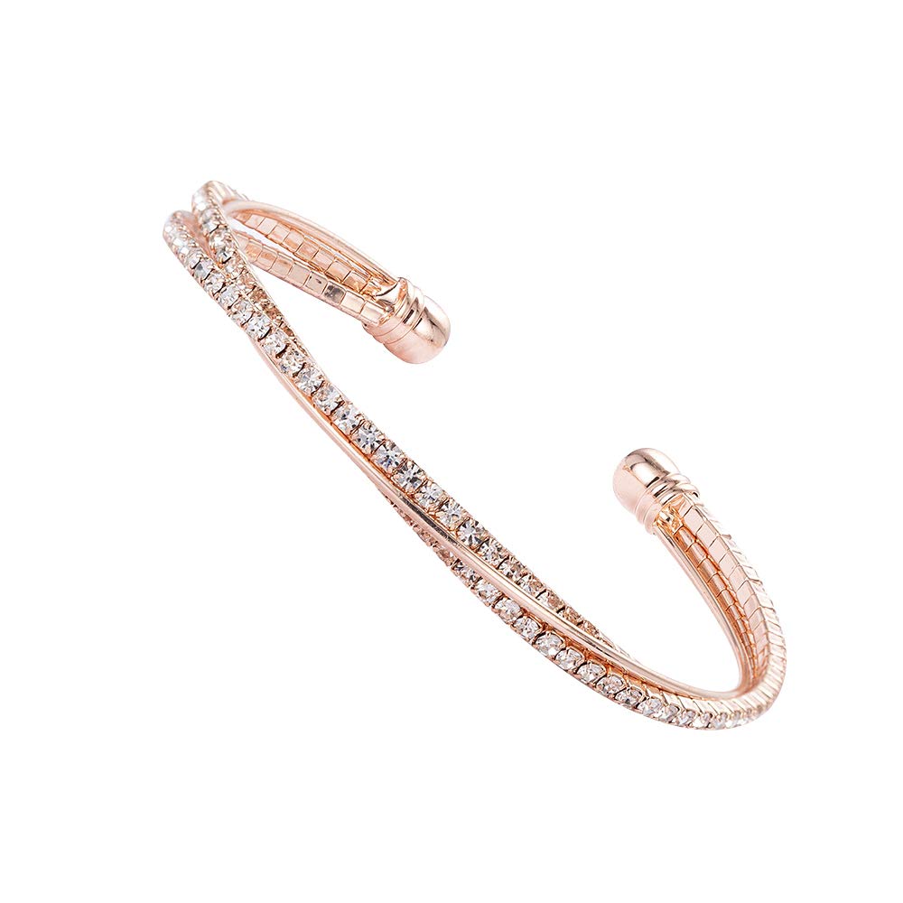 Rose Gold Bridesmaid Bracelets for Women Rhinestone Clear Crystal Dainty Bracelet Bangle Sparkly Cute Bridesmaid Wedding Gifts Jewelry Birthday Party (rose gold)
