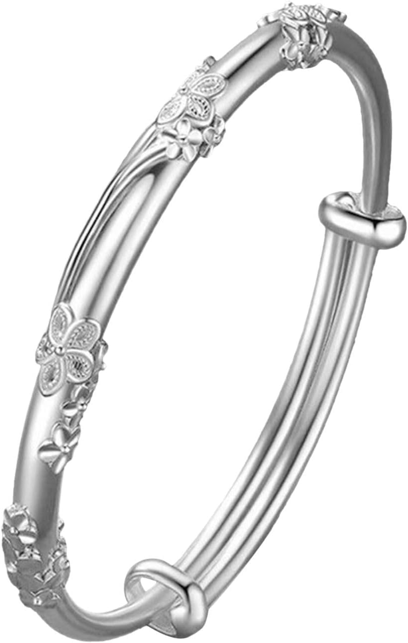 XBKOJBA Bangle Bracelets for Women, Adjustable Silver-plated Bangle Bracelets Ladies Simple Dainty Jewelry Birthday Anniversary Mother Valentine Day Gifts