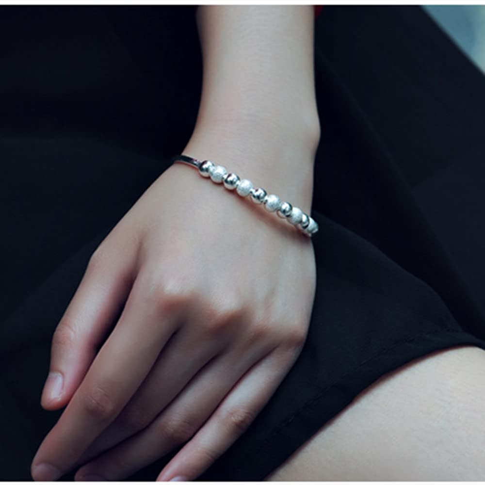 Sterling Silver Bracelets For Women 925 Sterling Silver Beads Bangle Bracelet Transfer Lucky Cuff Bracelet Adjustable Fashion Women Jewelry