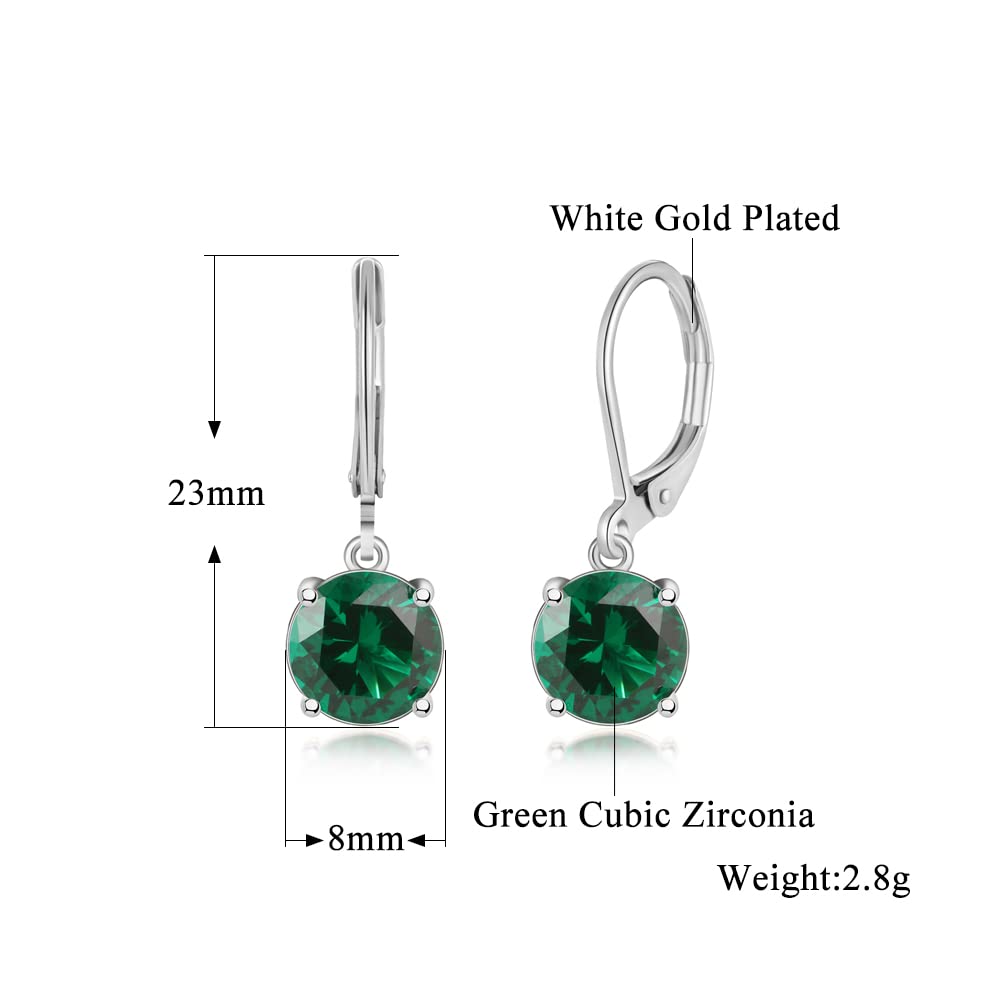 CiNily Leverback Dangle Earrings Created Green Crystal Drop Earrings White Gold Plated Jewelry for Women 8 mm