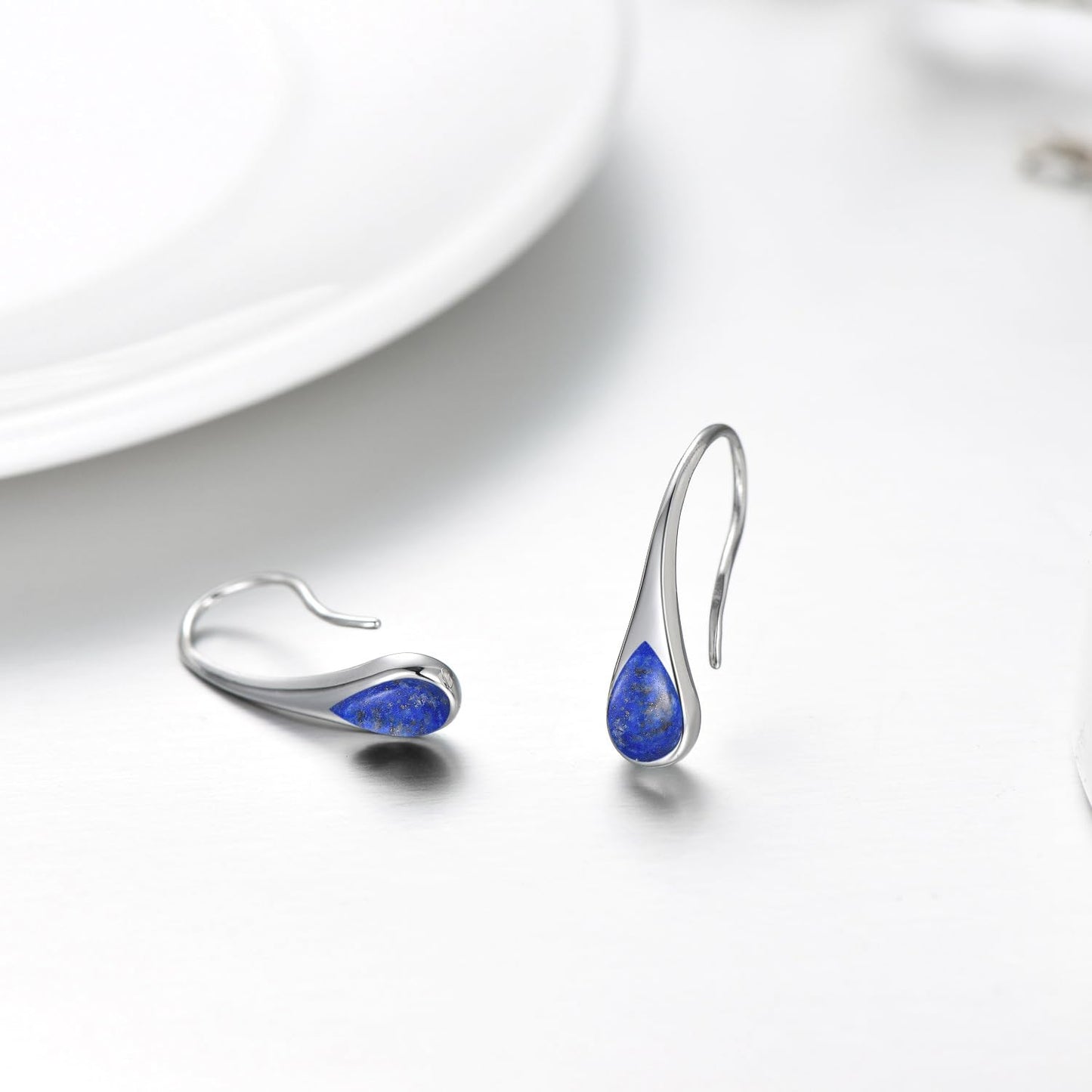925 Sterling Silver Teardrop Earrings with Lapis Lazuli, Hypoallergenic Pear-Shaped Dangle Drop Earrings for Women