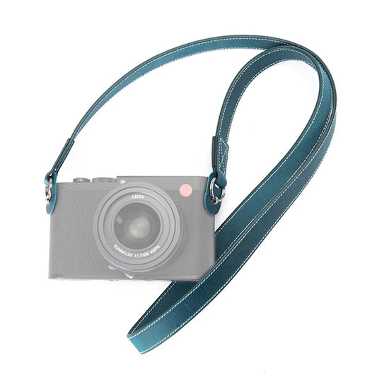 DBZZ Vintage Minimalist Genuine Leather Camera Strap Crazy Horse Leather Shoulder Strap For DSLR,For Fujifilm,For Sony,For Nikon (Crazy Horse Blue-white line)