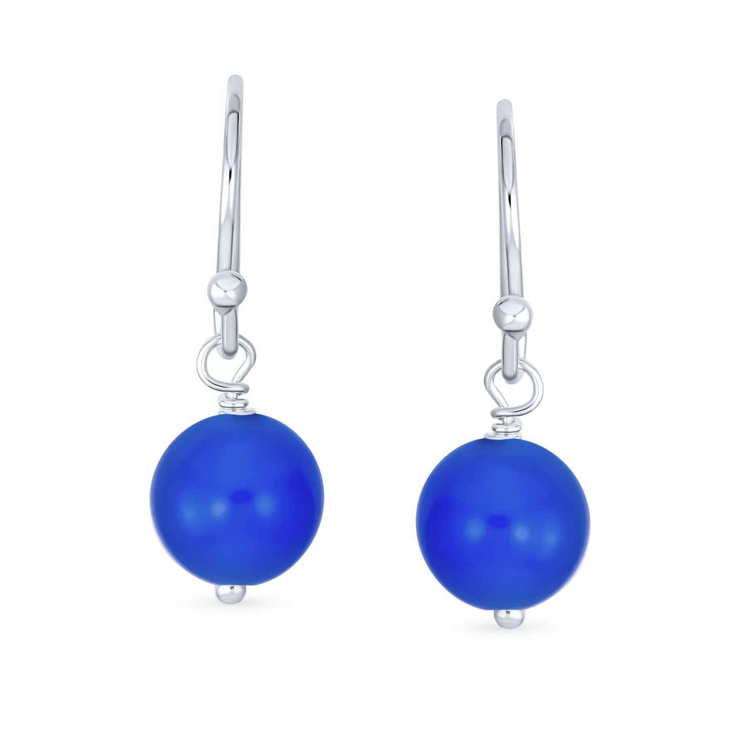 Bling Jewelry Timeless .925 Sterling Silver Blue Agate & Light Green Prehnite Amethyst Bead 8mm Ball Drop Earrings Fish Hook Genuine Gemstone (Set of 2)