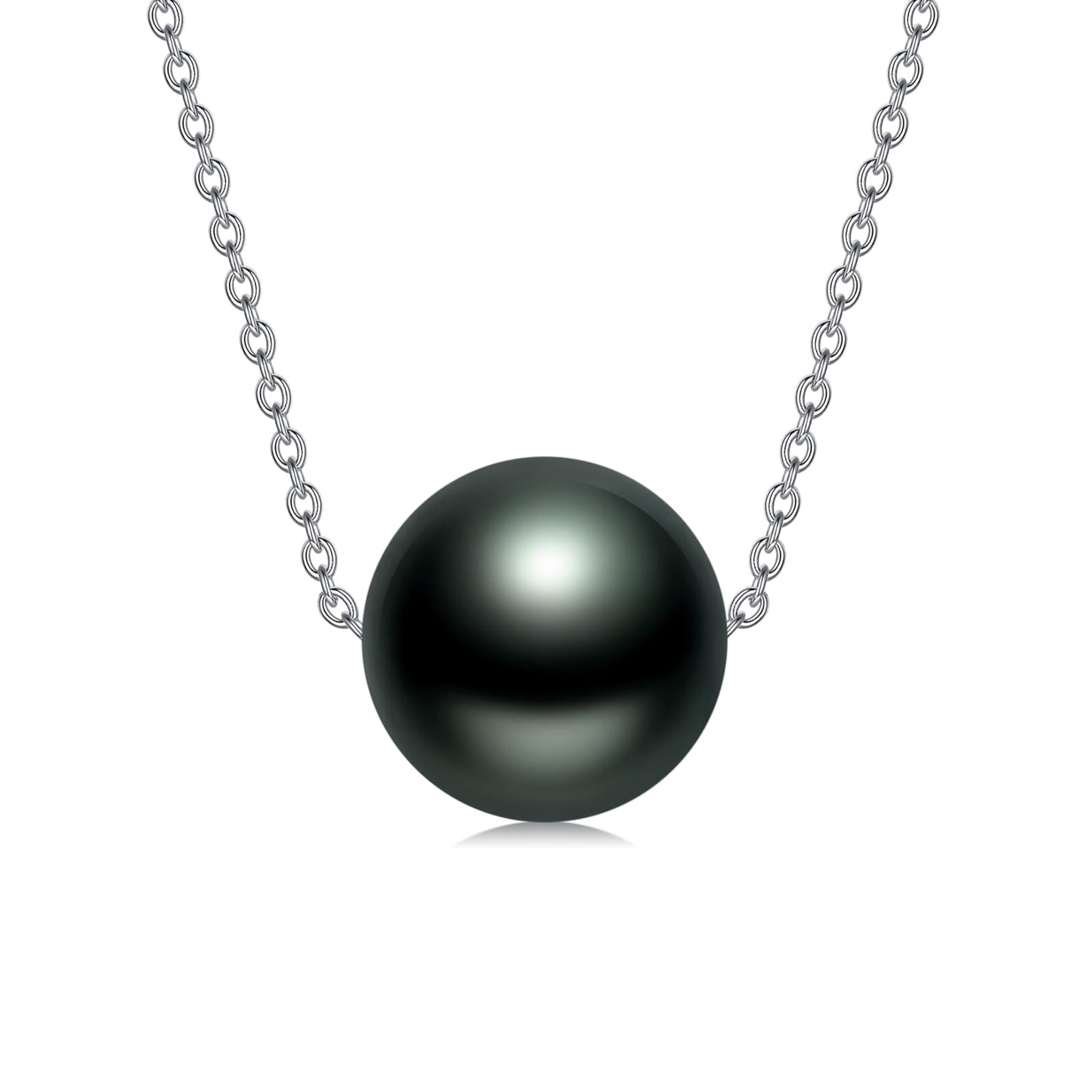 Black Pearl Necklace for Women 9-10mm Tahitian Single Pearl Pendants 18k White Gold Plated Silver 18+2 Inches Gift for Her Style 3