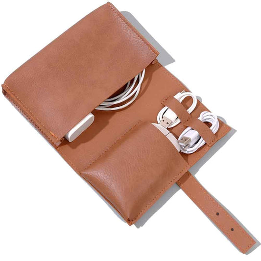 DUWUZEST Vintage Pu leather Electronic organizer travel case,cord organizer travel, Leather charger shortage for essentials mouse, adapter, cables (vintage brown)