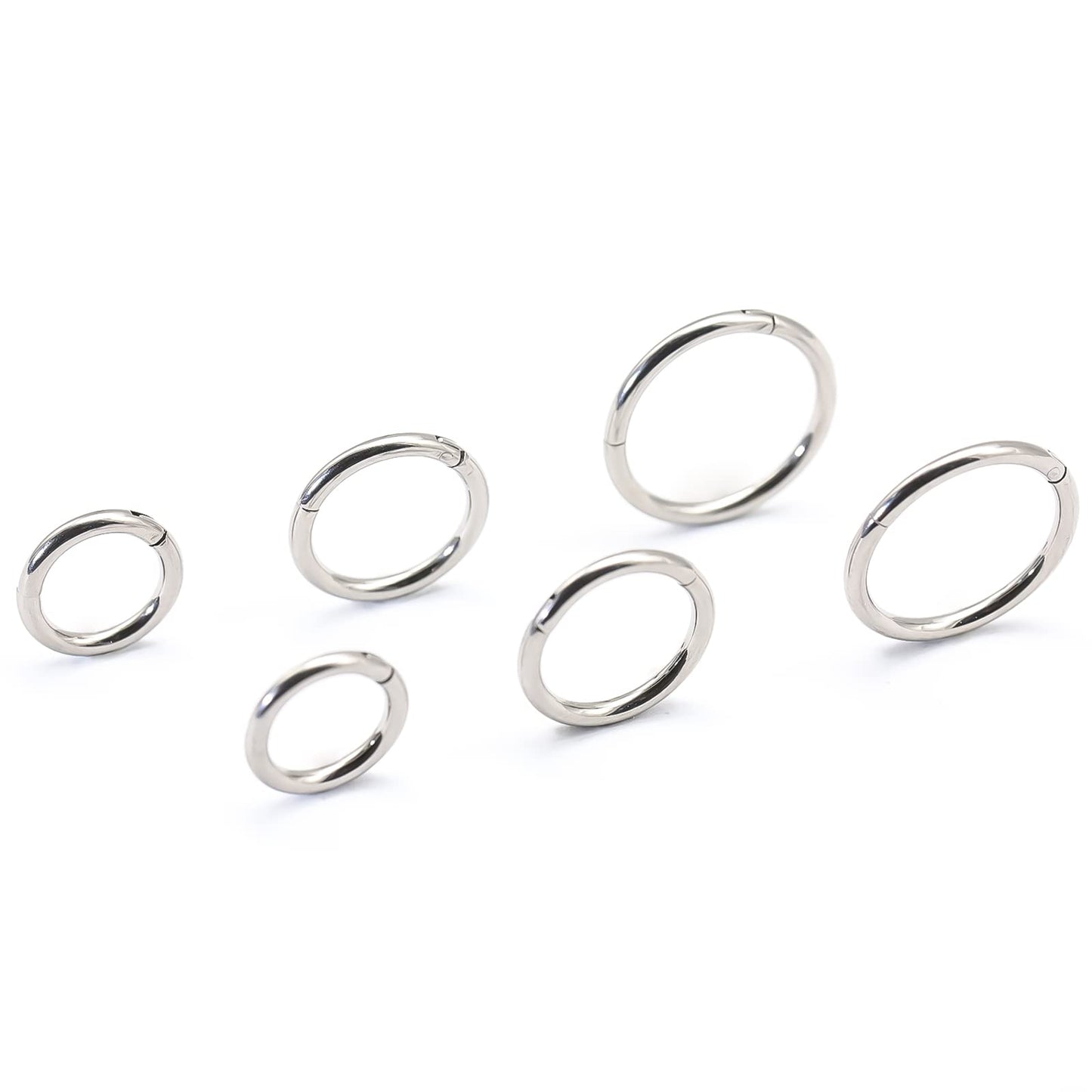 BOGKU 6pcs G23 Titanium Septum Rings Hinged Nose Ring Hoops for Women 16G Cartilage Hoop Earrings Body Piercing Jewelry Silver Lip Rings - Diameter 6mm 8mm 10mm