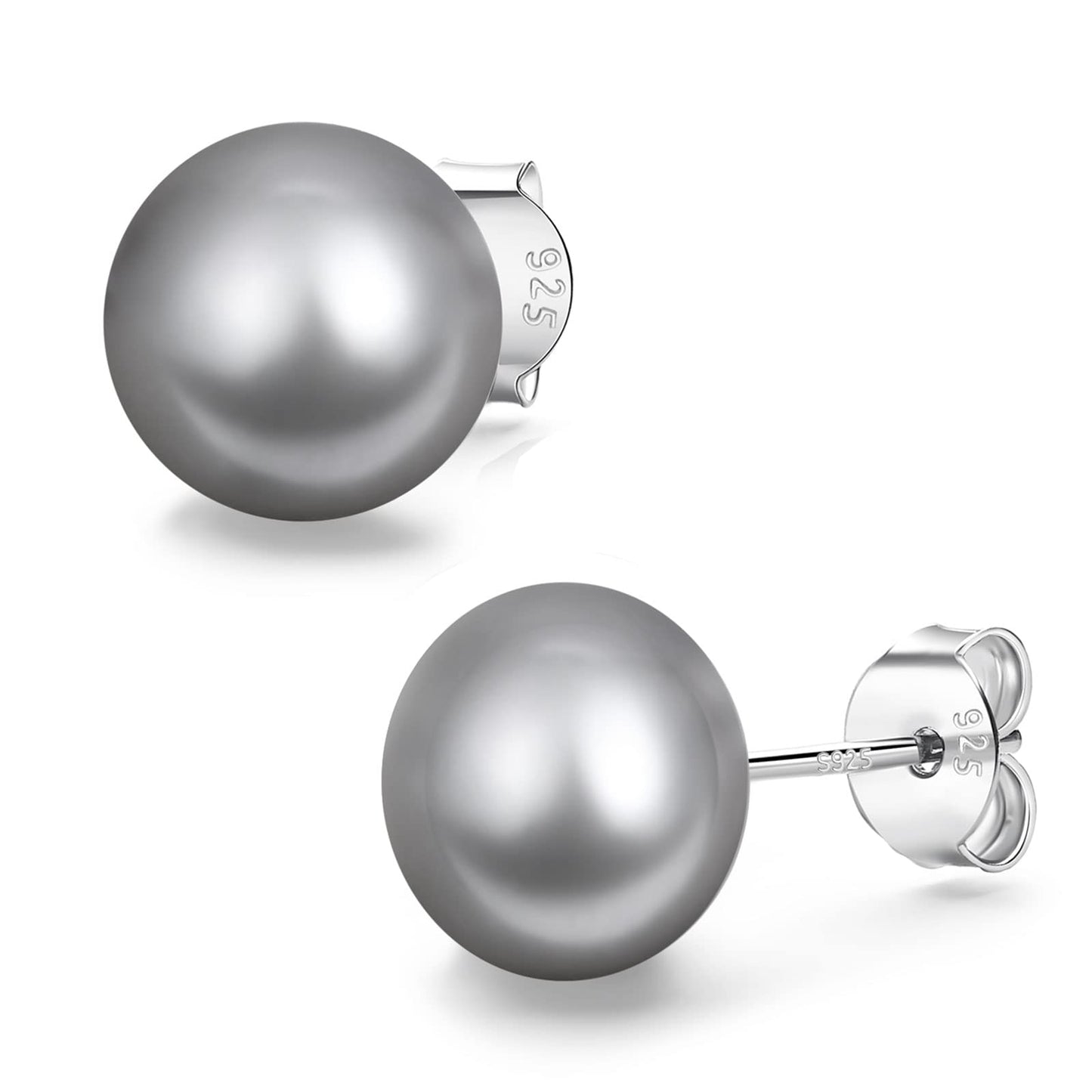 YAMI Pearl Earrings for Women, 925 Sterling Silver Hypoallergenic Stud, Saltwater Cultured Grey Pearl, Classic & Elegant Jewelry Gifts for Her, 9-9.5MM