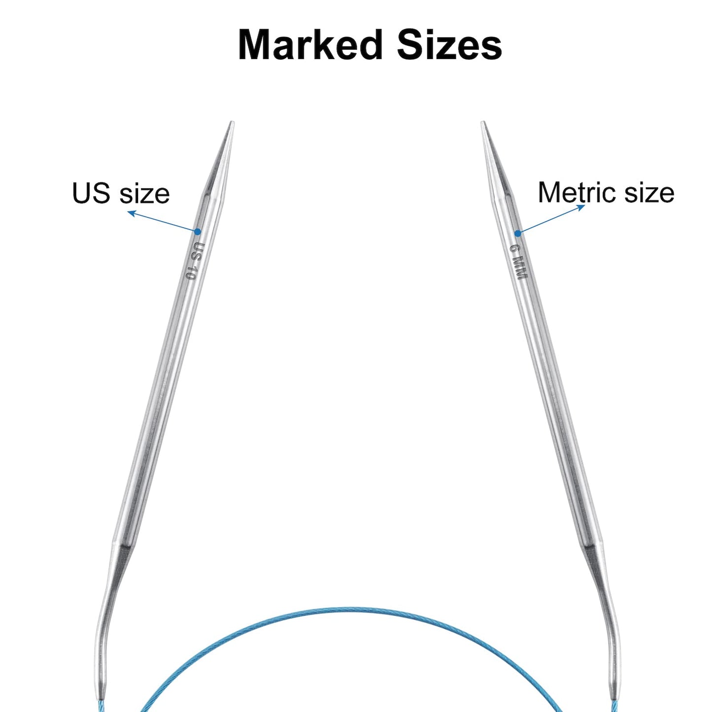 32 inch Stainless Steel Circular Knitting Needles Set for Beginners, 6 PCS US Size 0 2.5 6 8 10 13 Round Metal Knitting Needles with Magic Loop, Fixed Circle Needles for Sock, Blankets, Sweater, Scarf