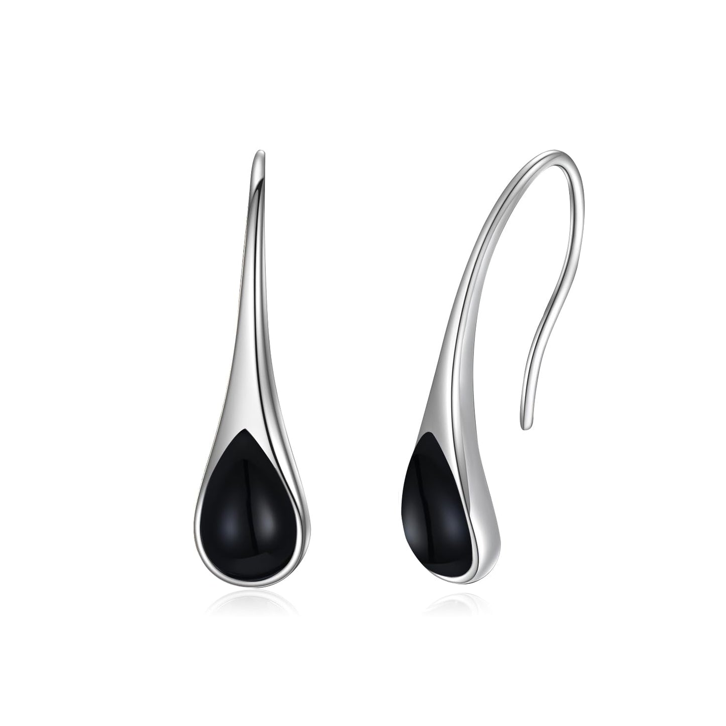 925 Sterling Silver Teardrop Earrings with Black Onyx, Hypoallergenic Pear-Shaped Dangle Drop Earrings for Women