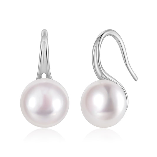 EAMTI Pearl Earrings for Women 925 Sterling Silver Freshwater Cultured Pearl Drop Earrings High Heels Dangle Hook Earrings