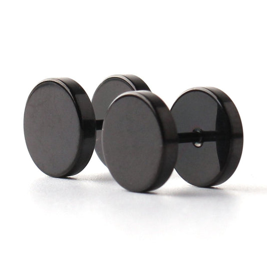 Ruifan 18G Men,Women's 10mm Stainless Steel Fake Screw Studs Earrings Tapers Plugs Gauges Illusion Tunnel(Black) 2pcs