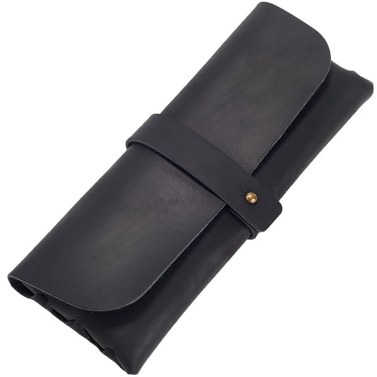 GORGECRAFT Retro Black Crazy Horse Leather Pencil Case Genuine Leather Snap Cover Pen Cases Large Capacity Leather Pencil Pouch Vintage Holders for Pen Pencils Men Women Glasses Sunglasses