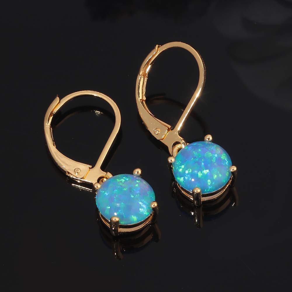 CiNily Gold Dangle Earrings for Women, Blue Fire Opal Leverback Earrings 14K Yellow Gold Plated Drop Opal Jewelry
