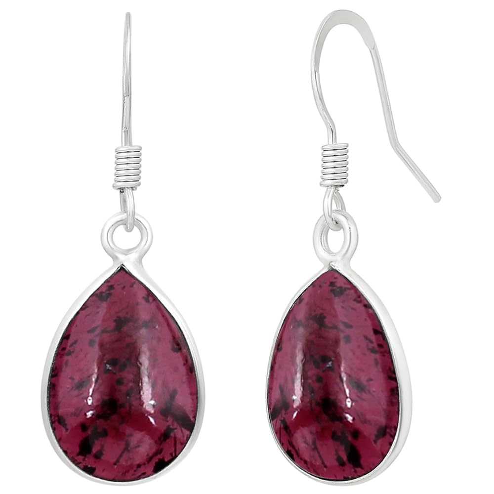 Natural Garnet Sterling Silver Plated Dangle Earrings for Women - Red Stone Teardrop Shape January Birthstone Handmade Drop Earrings Jewelry - Perfect for Anniversaries Wedding