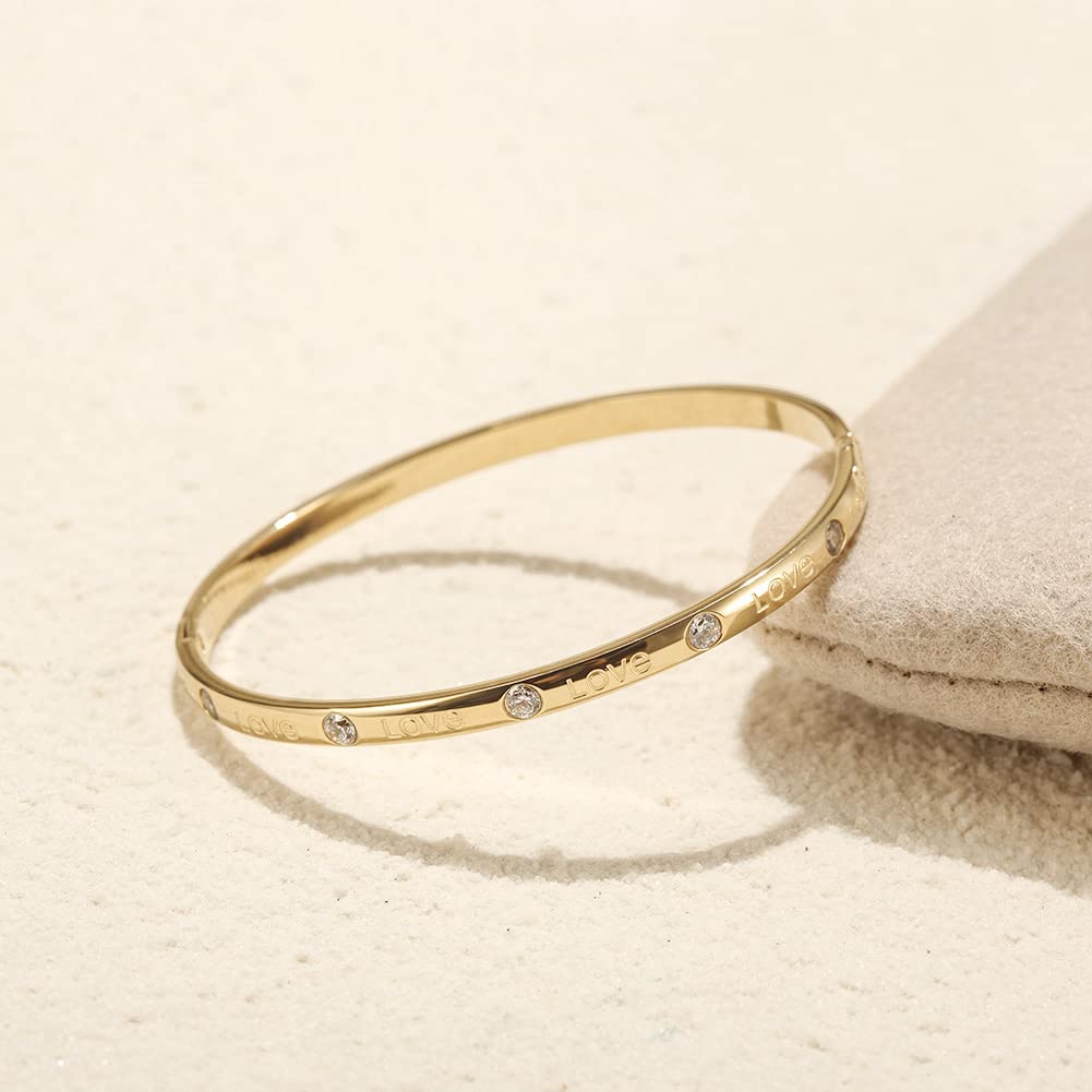 WISTIC Gold Love Thin Bangle Bracelet for Women Stainless Steel Metal Gold Plated Cuff Bangle Jewelry for Men and Adults Fashion Gift