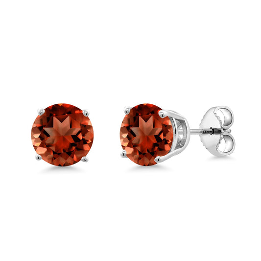 Gem Stone King 2-4 Cttw Round Gemstone Birthstone Stud Earrings For Women Men | 925 Sterling Silver | Round 7MM | Fine Jewelry Gifts for Women Her Mom Wife Men | Garnet-January