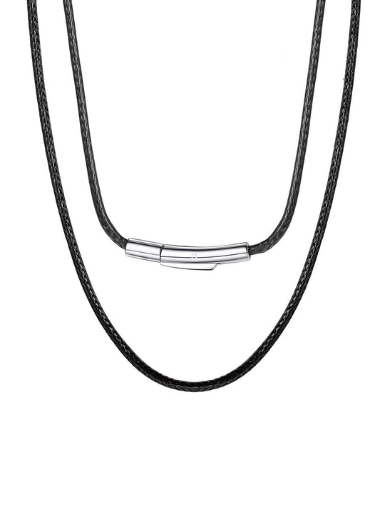 ChainsPro Leather Necklace Cord for Men, Black/Brown Waterproof Braided Wax Rope Chain with Stainless Steel Snap Clasp, 1.5/2/3mm Width Leather Cord Chain with Length 16"-30", Send Gift Box