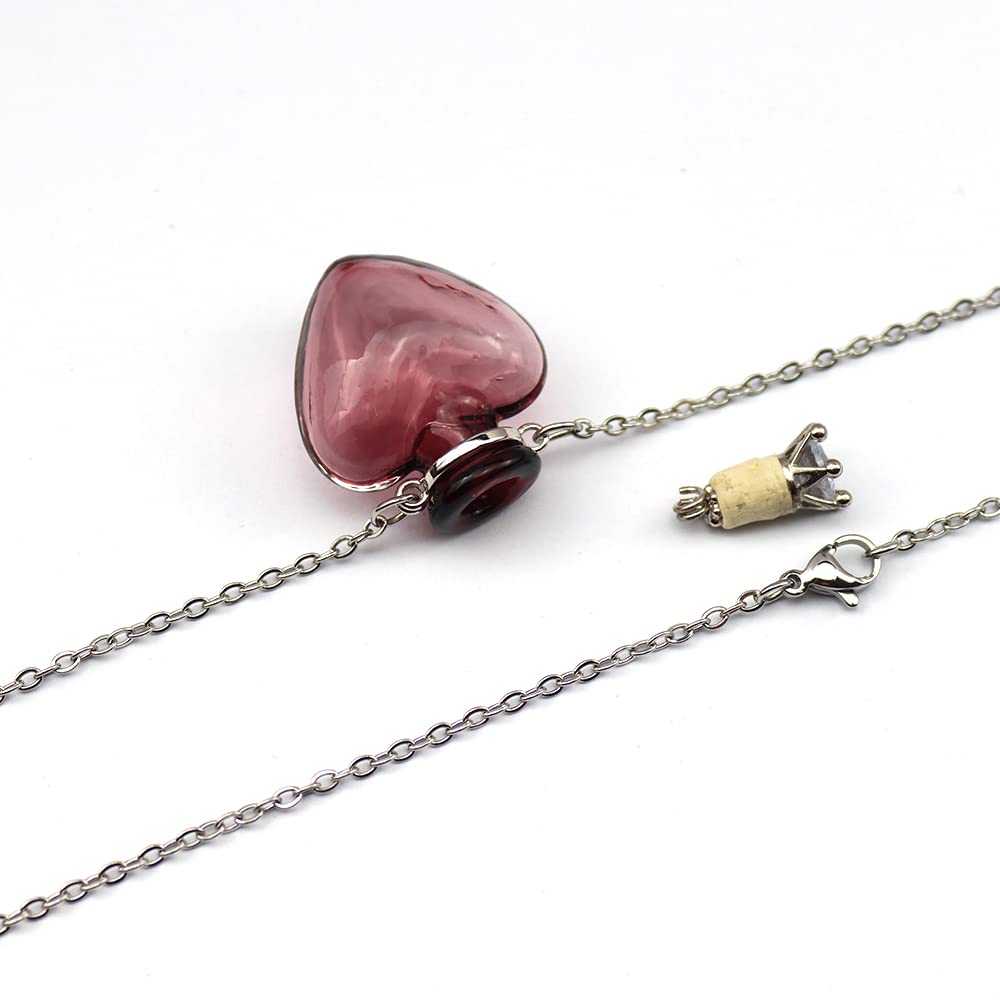 Bysxny 1PC 1PC Colorful Heart Vial Perfume Bottle Necklaces Stainless Steel Chain Make a Wish Aroma Essential Oil Diffuser Pendant necklace Women Jewelry (Dark Purple Heart)