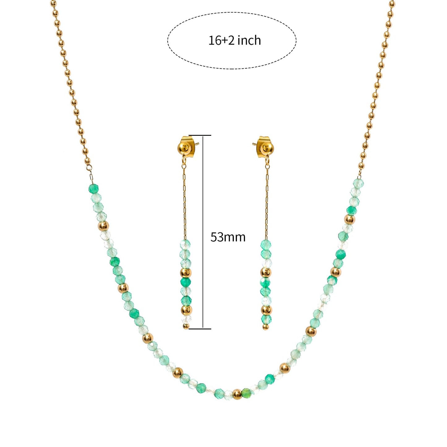 TaYolnFaSo Round Green Fluorite Beads Jewelry Set for Women 18K Gold Plated Green Fluorite Necklace and Earrings Set Gift for Mother