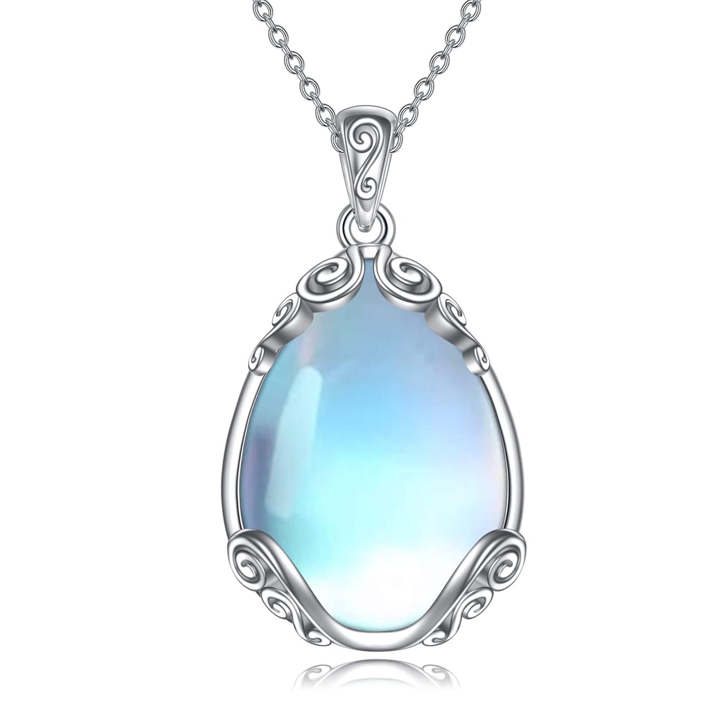 YAFEINI 925 Sterling Silver Moonstone Necklace Filigree Teardrop Pendant Necklace Jewelry Gift for Women (K-Filigree moonstone necklace)