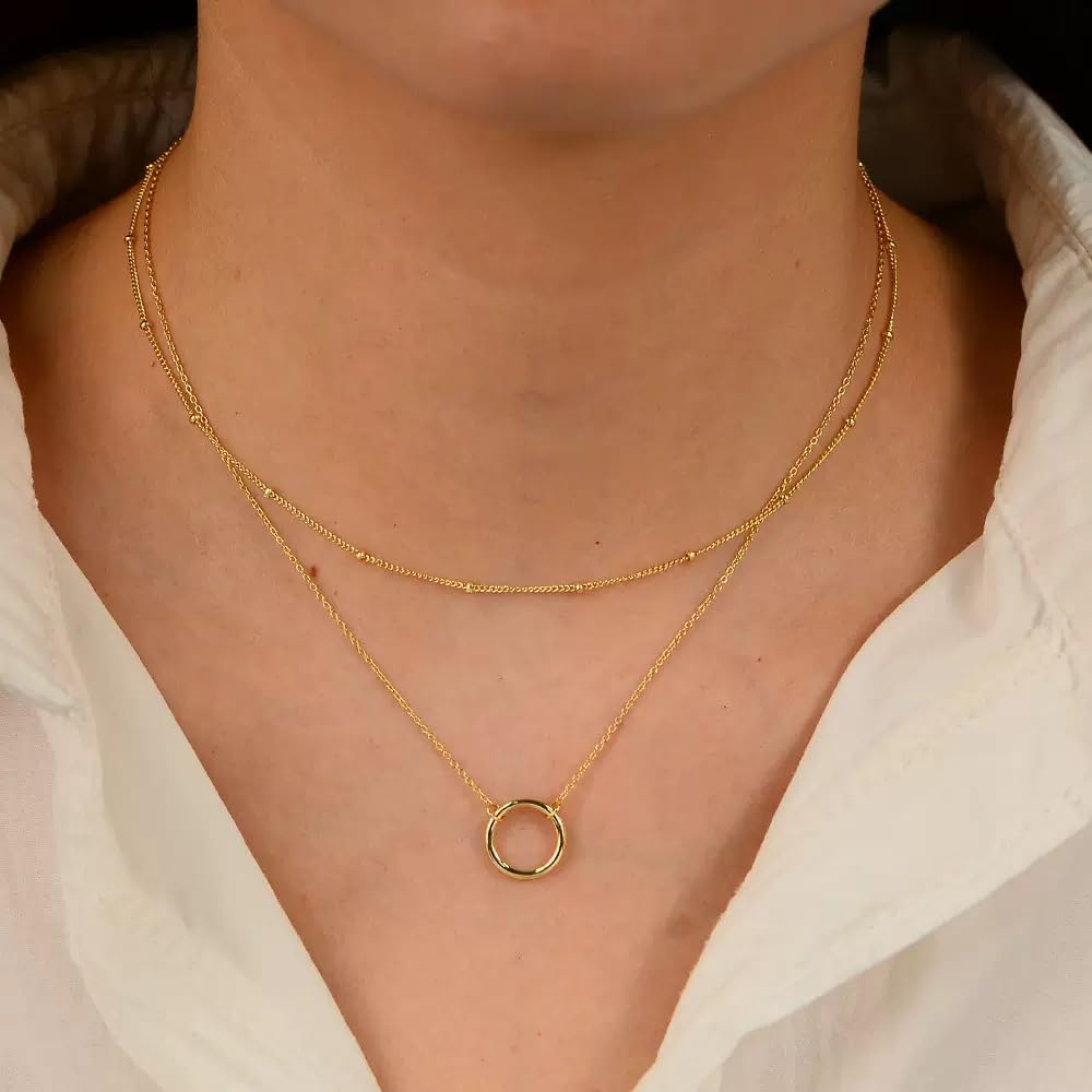JELLYSEE Gold Necklaces for Women - 14K Gold Plated Layering Necklaces Trendy Circle Paperclip Chain Pendant Choker Necklace, Simple Diamond Cross Bow Jewelry Set Gifts for Women