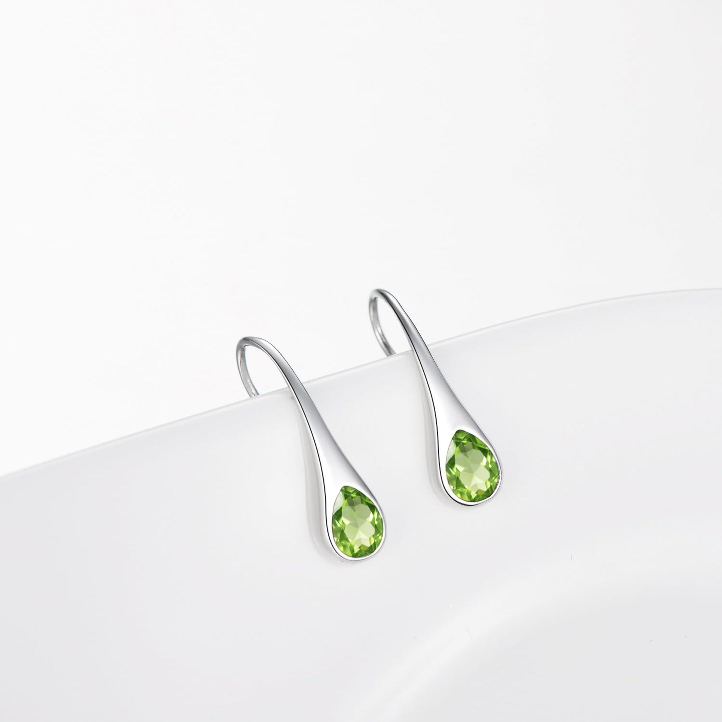 925 Sterling Silver Pear-Shaped Hook Earrings with Simulated Peridot Green Birthstone Crystals, Teardrop August Birthstone Jewelry Gifts for Women Wife Mom