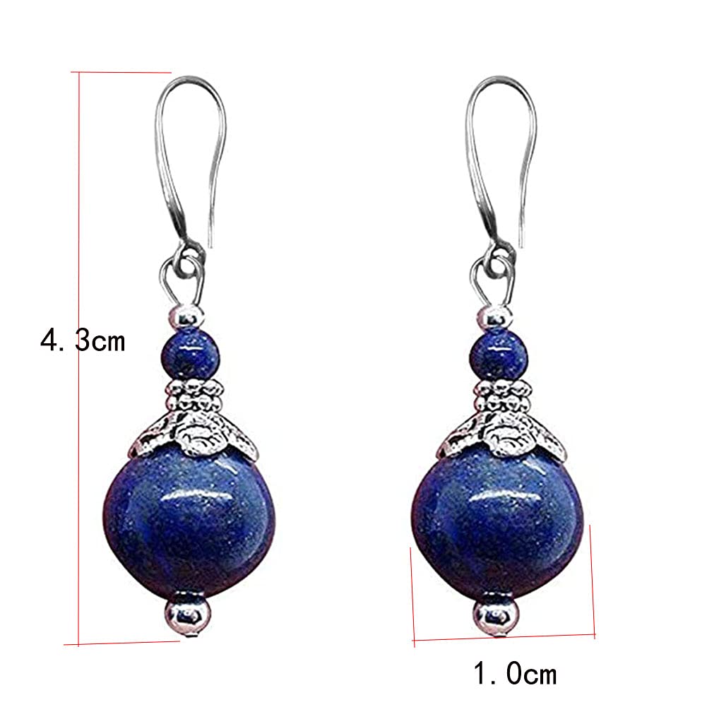 Turquoise Earrings for Women Double Lapis Lazuli Drop Earring Round Bead Navy Blue Earrings Dangle Fashion Jewelry Gift