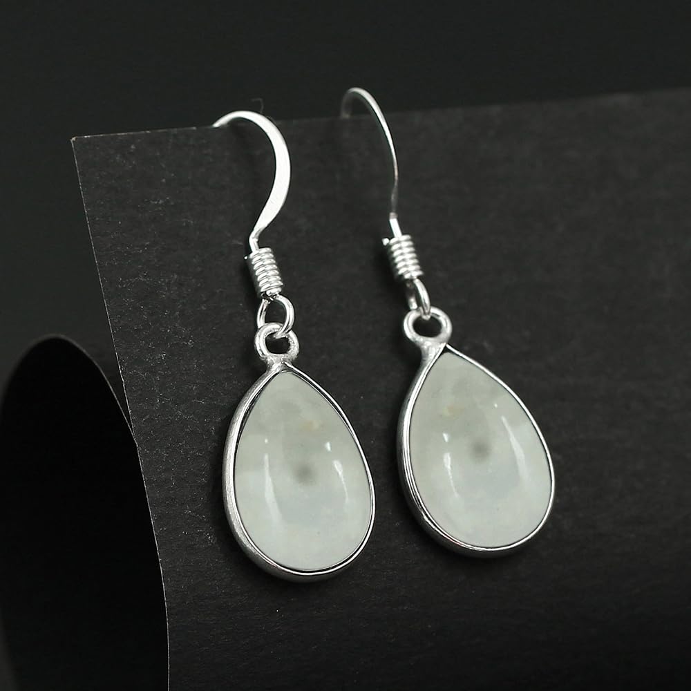 Natural Aquamarine Sterling Silver Plated Dangle Earrings for Women - Green Stone Teardrop Shape March Birthstone Handmade Drop Earrings - Wedding Jewelry Gifts for Her