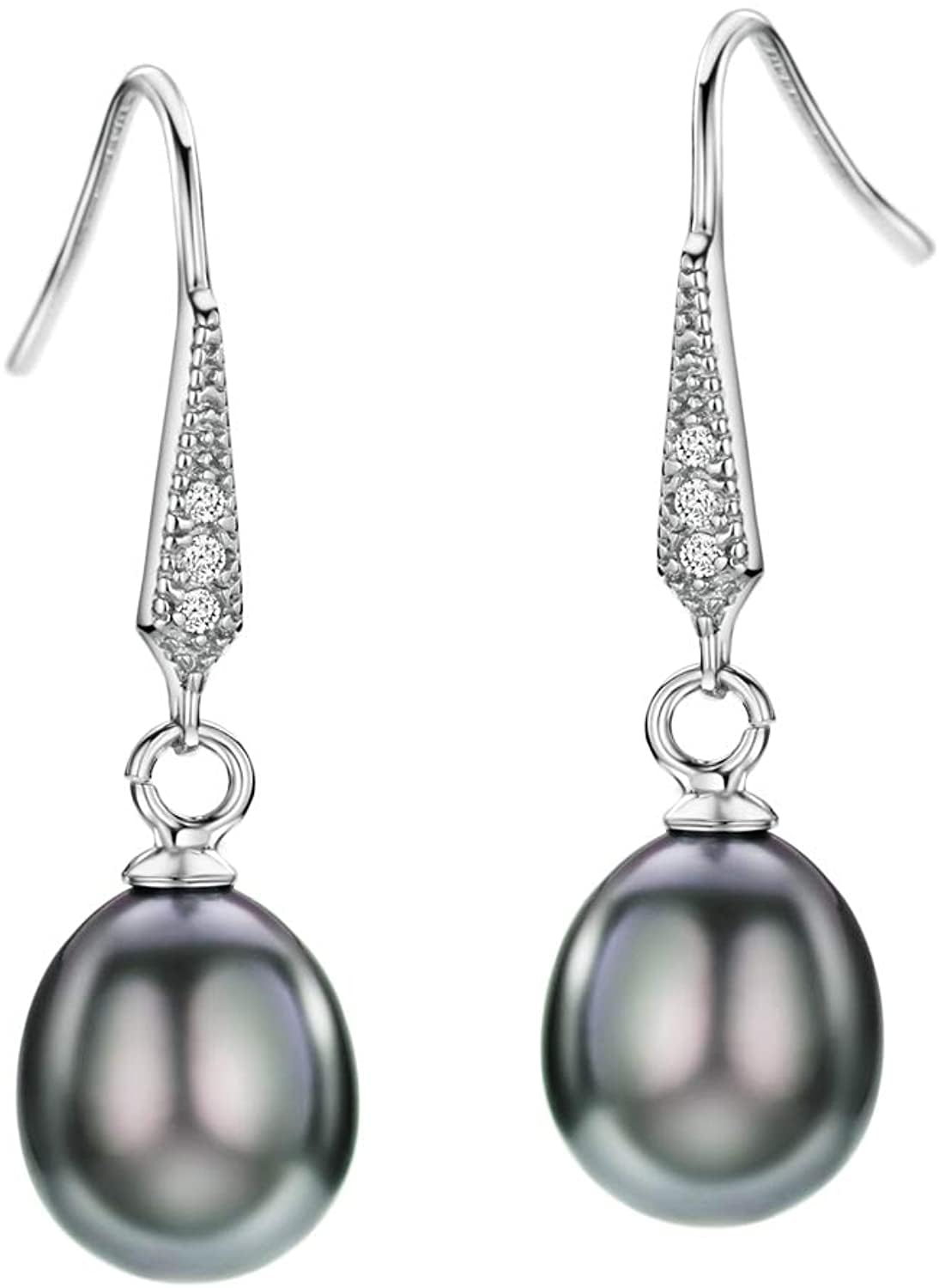 Black Freshwater Pearl Earrings Dangle Drop Earrings Sterling Silver Accented Fine Jewelry For Women