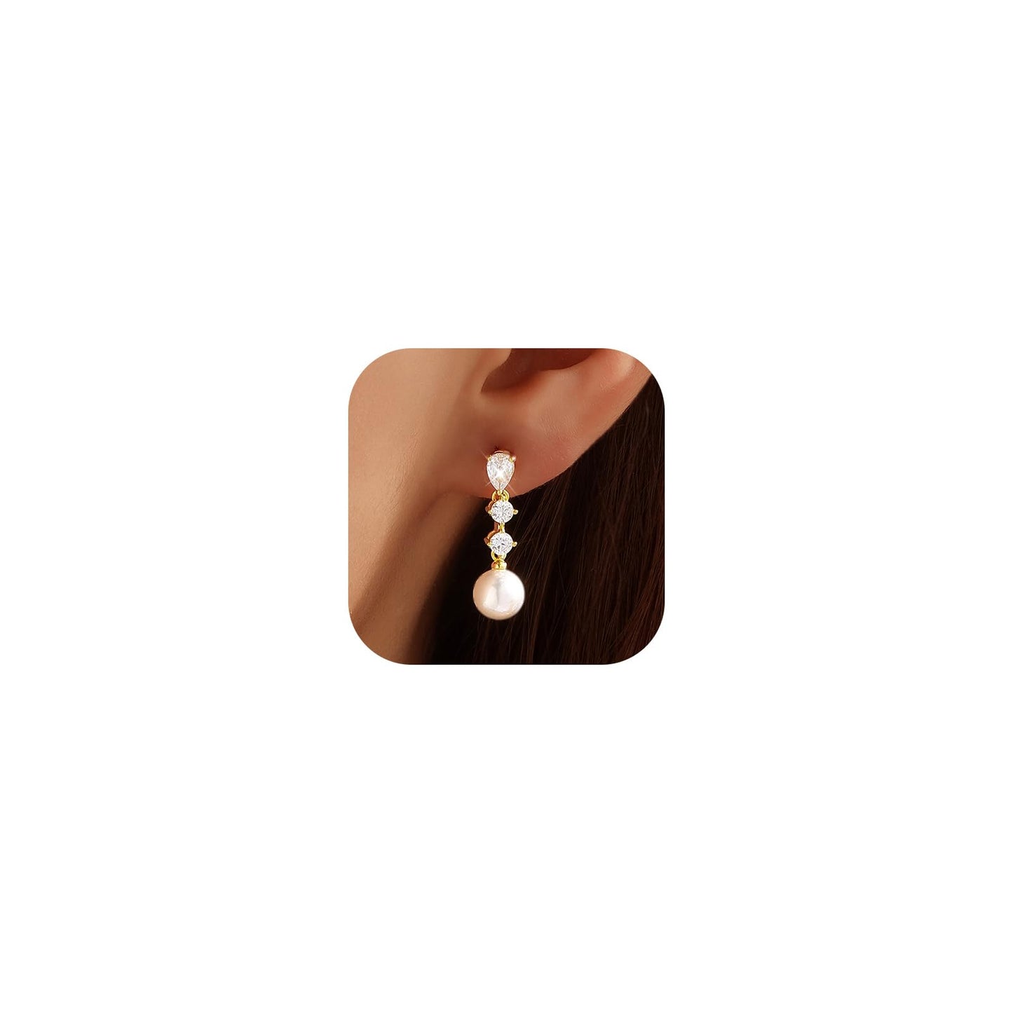 Pearl Earrings for Women, 14k Gold Plated Trendy Diamond Pearl Drop Earrings Bridal Shower Gifts Wedding Gifts for Women