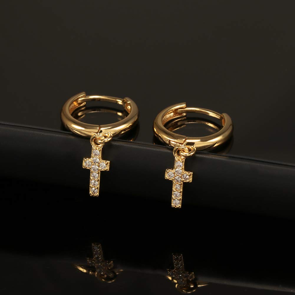 Small Hoop Cross Dangle Drop Hoop Earrings With Small Charm for Women