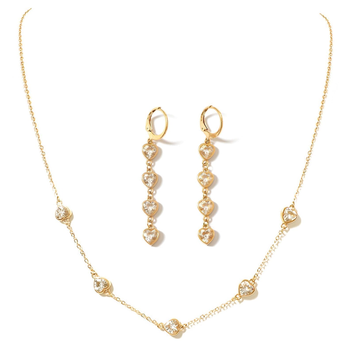 TaYolnFaSo White Heart Cubic Zirconia Jewelry Sets for Women 18k Gold Plated Imitation Diamond Necklace Earring 2pcs April Birthstone Set Heart Jewelry Wedding Prom Birthday Gift