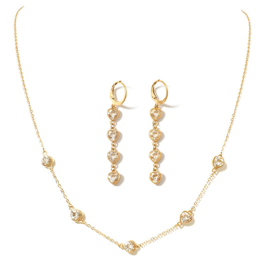 TaYolnFaSo White Heart Cubic Zirconia Jewelry Sets for Women 18k Gold Plated Imitation Diamond Necklace Earring 2pcs April Birthstone Set Heart Jewelry Wedding Prom Birthday Gift