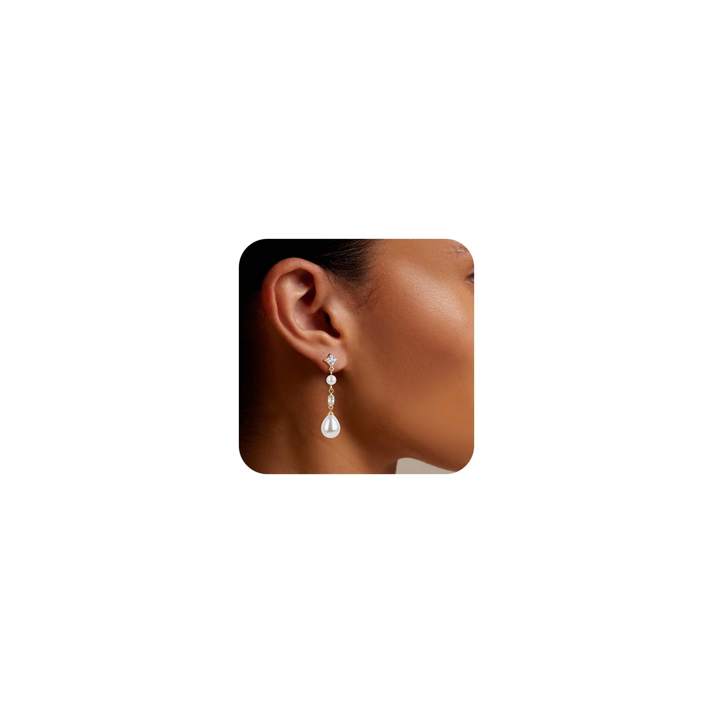 Pearl Earrings for Women, 14k Gold Plated Trendy Diamond Pearl Drop Earrings Hypoallergenic Dainty Bridal Gifts Wedding jewelry for Women