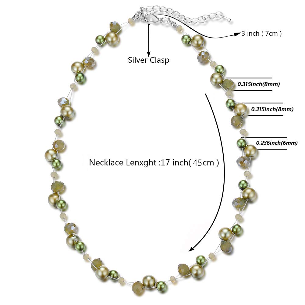 Short Beaded Turquoise Necklace For Women - Fashion Jewelry with Pearl and Crystal Bead, Birthday Gifts For Women (27-Army Green)