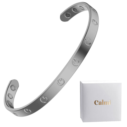 CALMI - Magnetic Wellness Bracelet with Adjustable Stainless Steel Design - 18K Gold-Plated - Wearable Magnetic Field Accessory for General Wellbeing | Unisex (Silver)