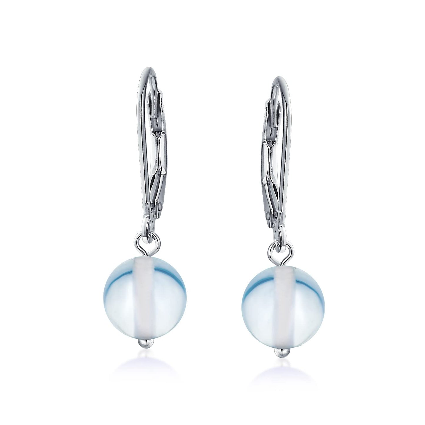 Bling Jewelry Timeless .925 Sterling Silver Translucent Chalcedony Bead 8mm Ball Drop Earrings Lever Back Genuine Gemstone