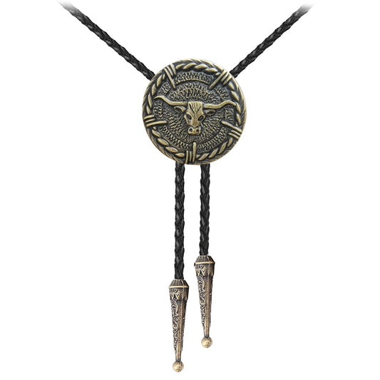 AZORA Western Cowboy Bolo Tie Men Leather Necktie Rope Cord Bull Disc Bola Tie Costume Accessory for Women