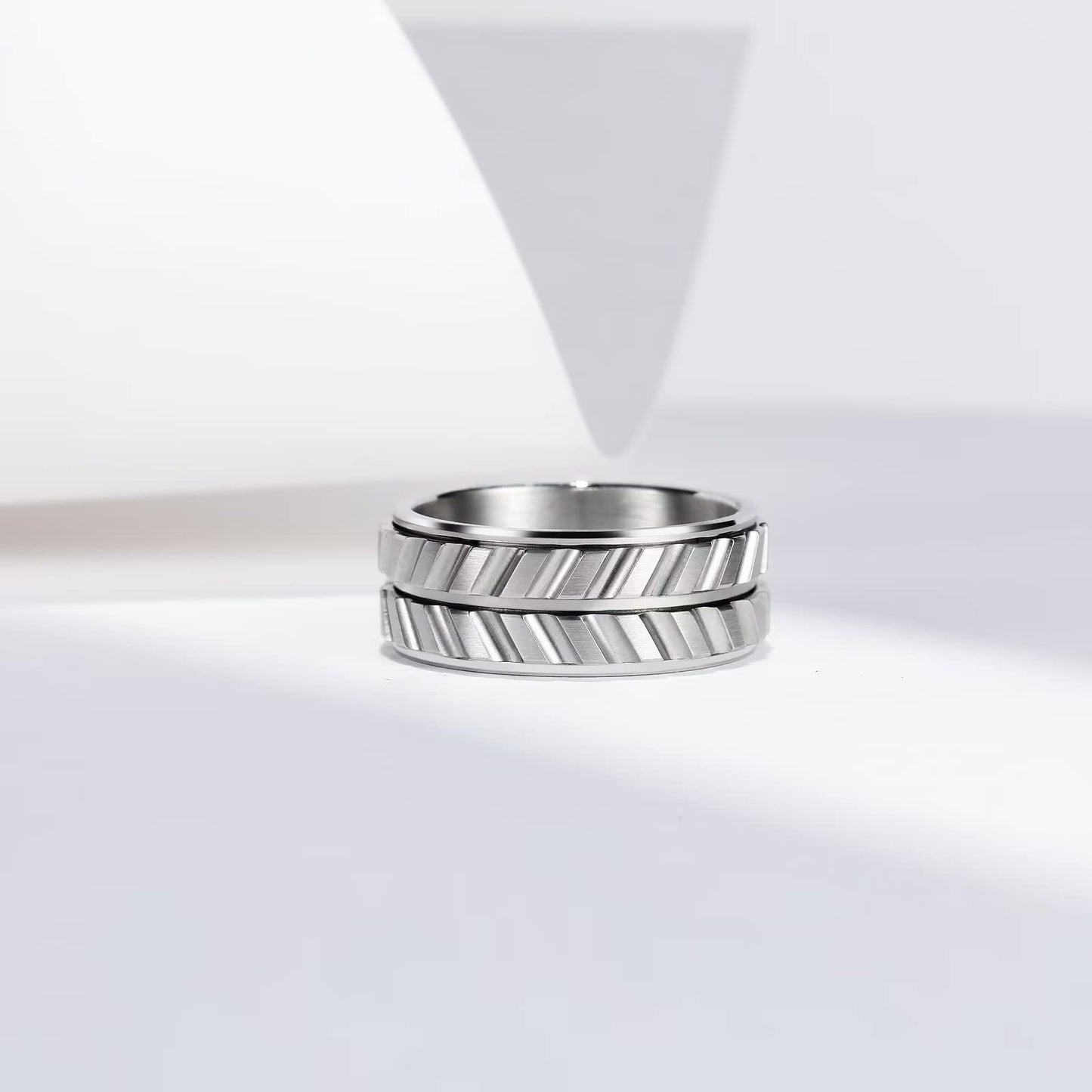 King Will Mens Silver 8mm Spinner Rings Tire Thread Stainless Steel Groove Anxiety Fidget Ring for Men 10