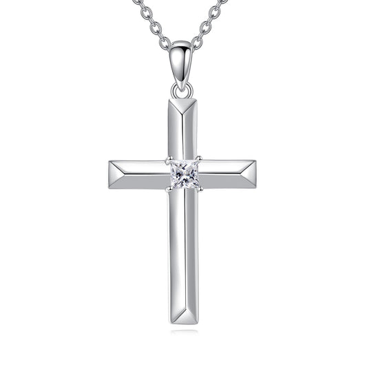 VONALA Cross Necklace for Women 925 Sterling Silver April Birthstone Cross Pendant Necklace Birthday Jewelry Gifts for Women