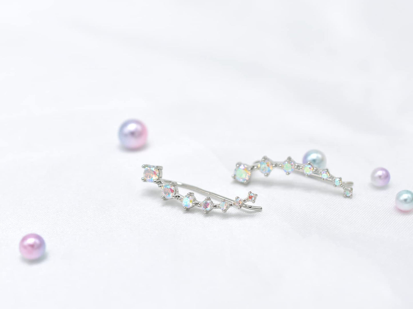 Sterling Silver 7 Crystals Ear Cuffs Climber Cartilage Earrings Dainty Trendy Jewelry Hypoallergenic Fashion Earring Charms Birthday Gift for Women (White Colorful)