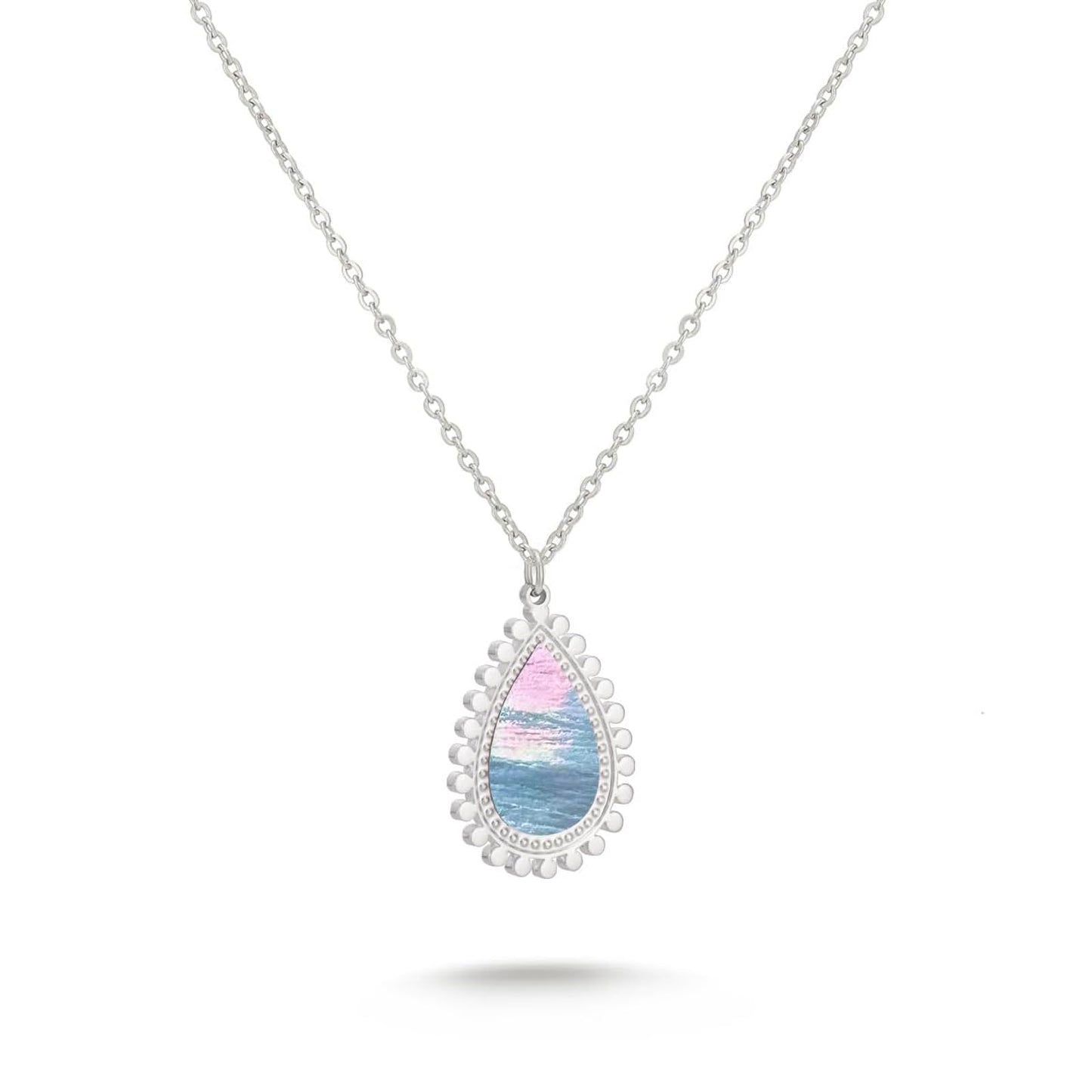 Milan Chiva 14K Gold Plated Mother of Pearl Stacked Necklace for Women, Dainty Trendy Non Tarnish Double Side Rectangle Pendant Charm Necklaces Fashion Jewelry for Women Waterproof MNS-1049GD