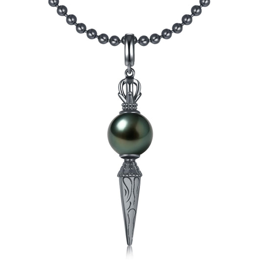 Natural Tahitian Black Pearl Necklace - Christmas Gift for Women Daughter Sister, Jewelry Gifts for Wedding Anniversary Birthday, 10-11mm Seawater Pearl with Sterling Silver Moissanite Crown Pendant