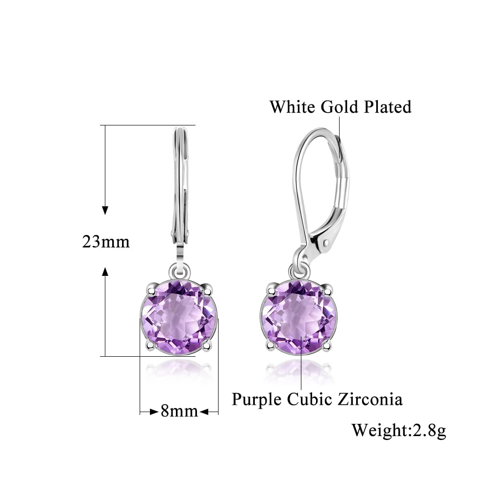CiNily Leverback Dangle Earrings Created Purple Crystal Drop Earrings White Gold Plated Jewelry for Women 8 mm