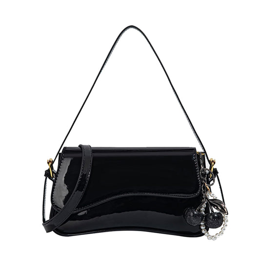 AOIR Black Purses for Women Trendy, Y2K Faux Leather Clutch Purse with Cherry Pendant,Crossbody Shoulder Bag and Handbags