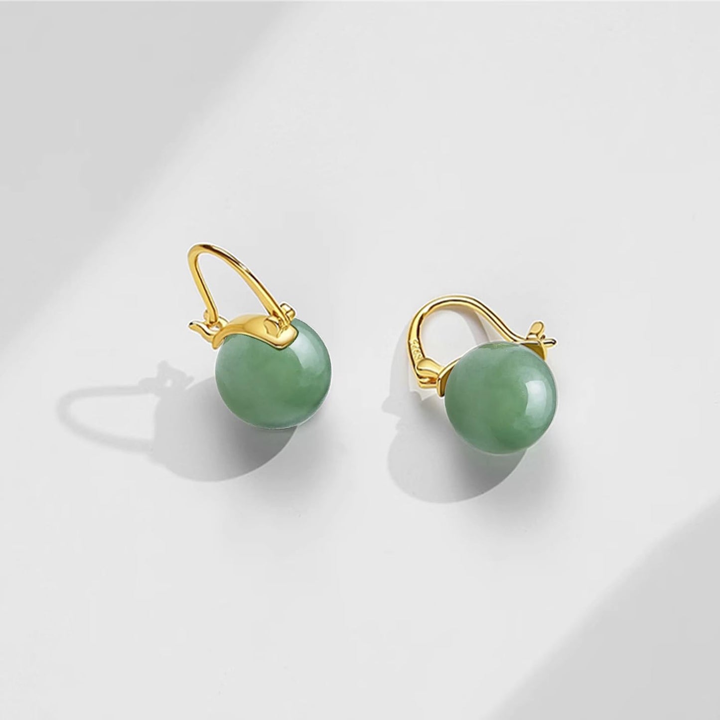 OwMell Elegant 925 Sterling Silver Pearl Drop Earrings Dangle Stud Gold Plated Earrings for Women Large Size 12mm - Green Aventurine