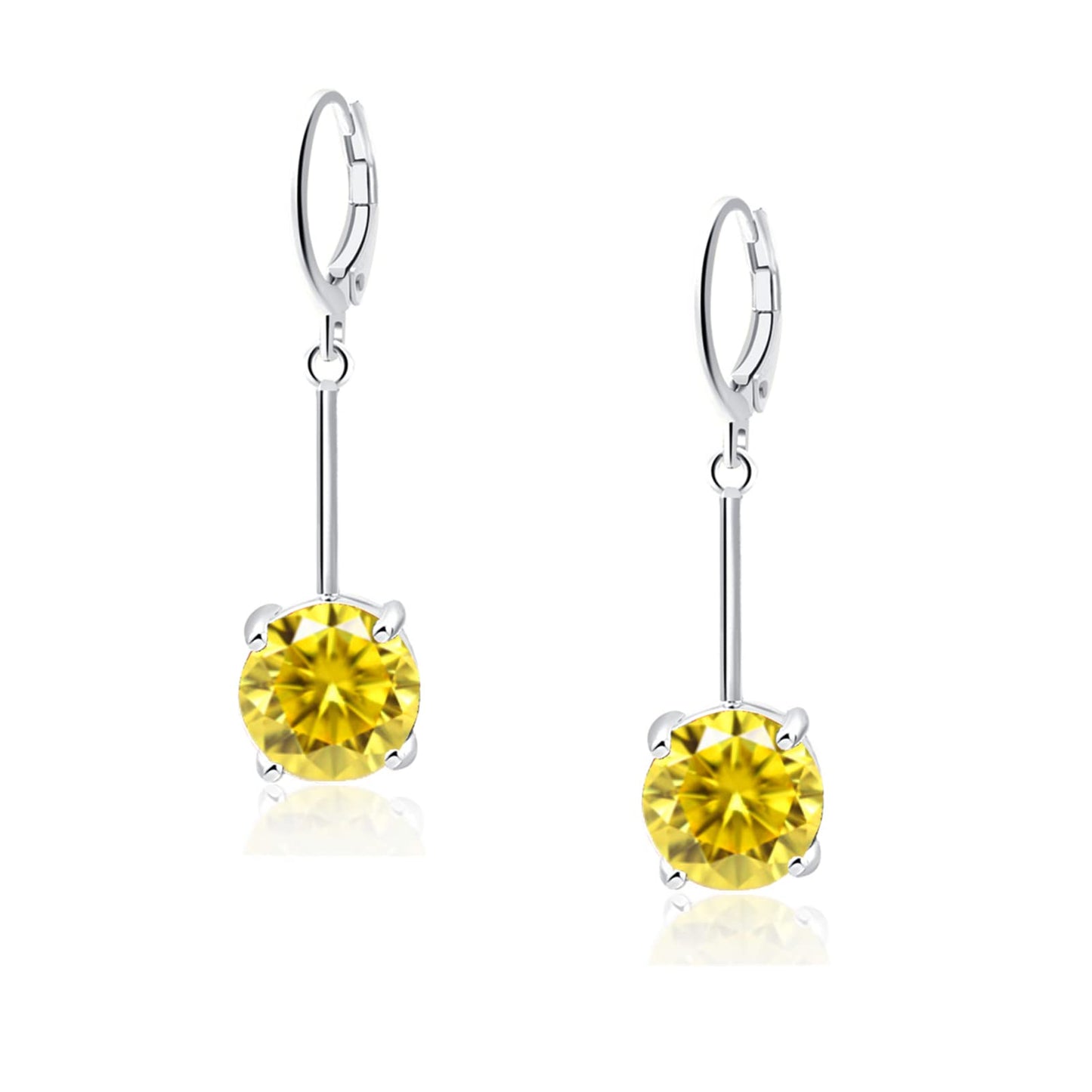VONSSY Gemstone Drop Dangle Earrings | Platinum/Gold Plated Leverback Crystal Cubic Zirconia Hanging Red/Pink/Blue Earrings (Yellow-Platinum)